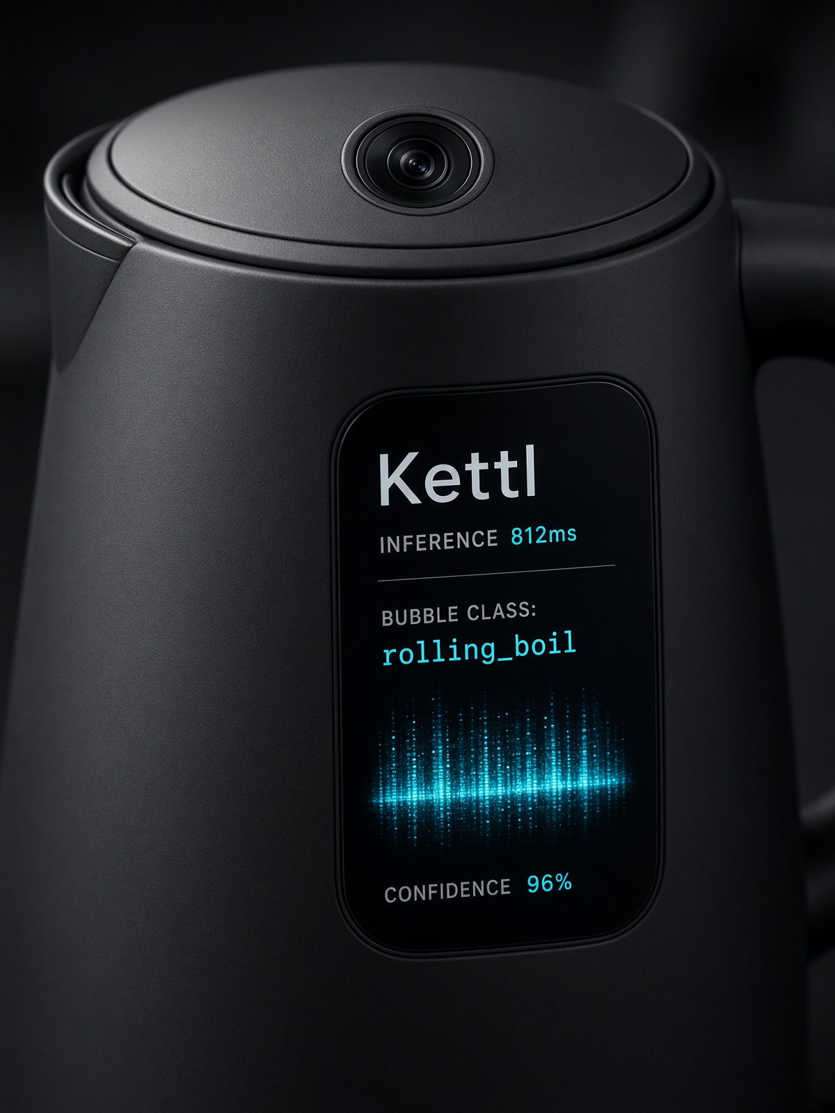 Close-up of the Kettl screen showing inference time and a bubble spectrogram